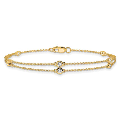 14K Gelbgold Komplett 1/4 Karat Diamant Multi-station Doppelt Strang 7 Zoll Armband