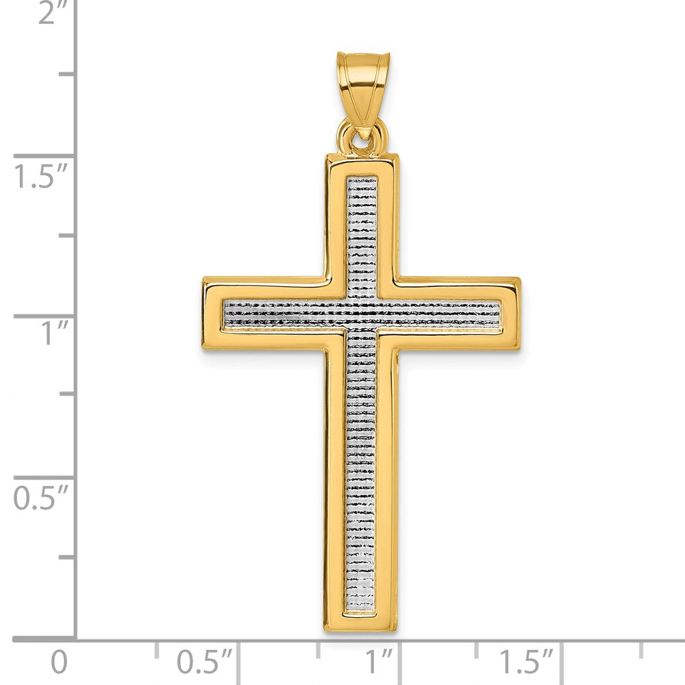 14K Gelbgold mit Rhodium Poliert Lateinisch Kreuz Anhänger
