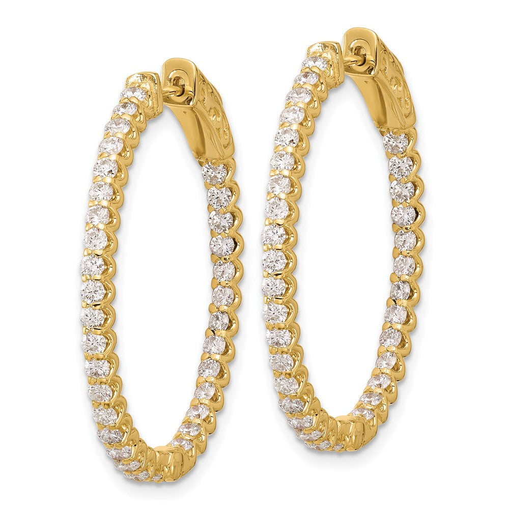 14K Gelbgold 2.3 Karat Diamant In/out Oval Creole mit Sicherheits Verschluss Ohrringe