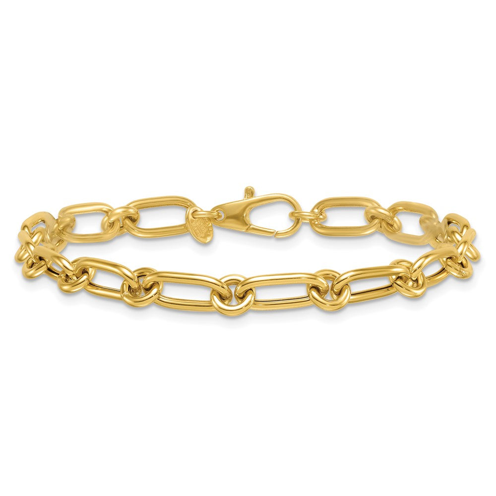 14K Gelbgold Poliert 6mm Oval und Kreis Glieder 7.5 Zoll Armband