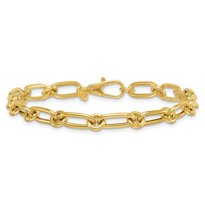 14K Gelbgold Poliert 6mm Oval und Kreis Glieder 7.5 Zoll Armband