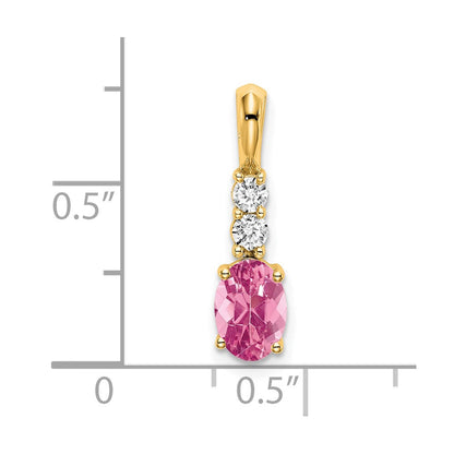 14K Gelbgold-Anhänger mit ovalem Oktober-/Rosa-Turmalin und Diamant, 7x5 mm