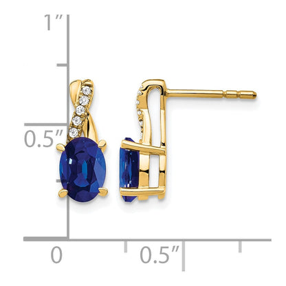 14K Gelbgold Ohrstecker mit 7x5 ovalem synthetischem September-Saphir und Diamanten