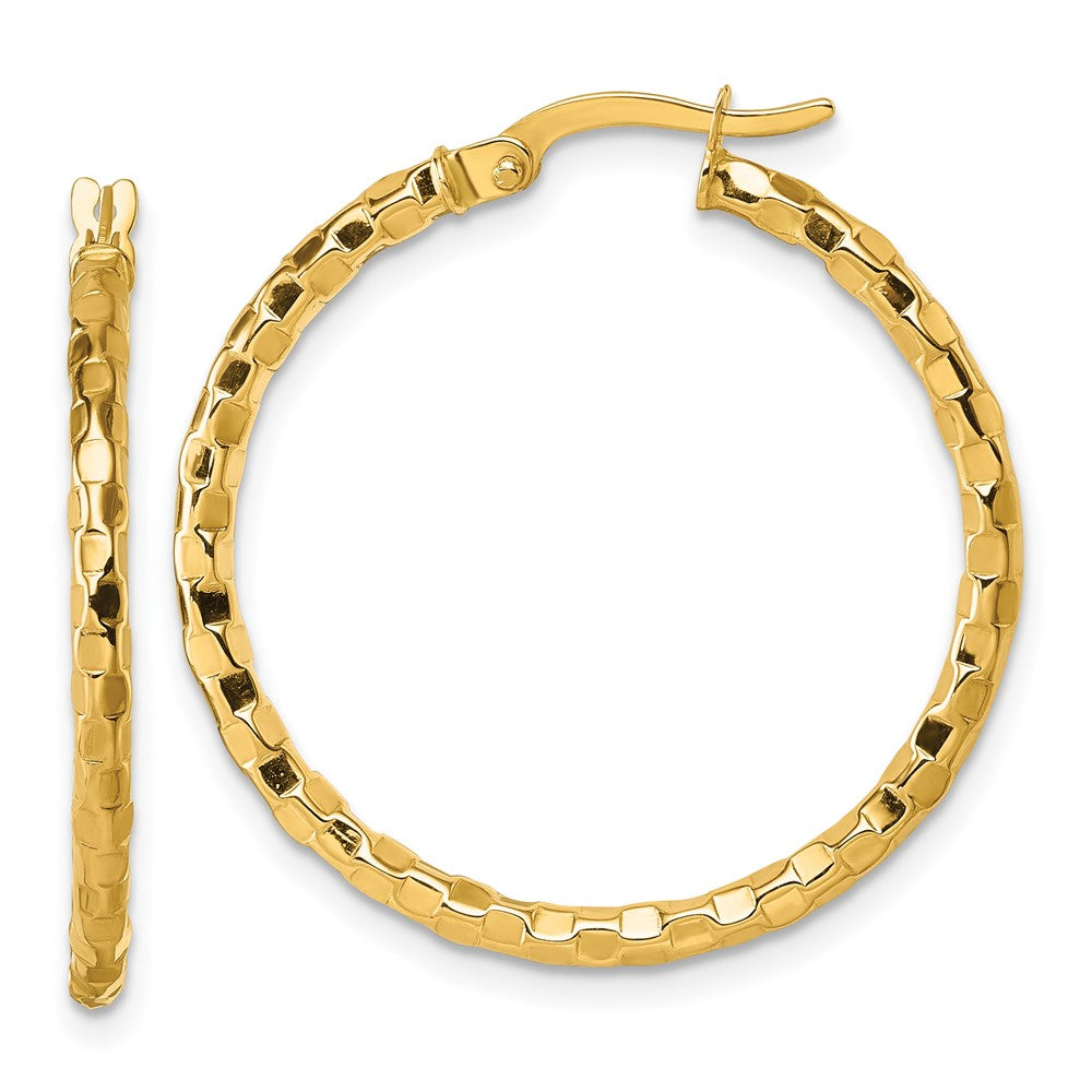 14K Gelbgold Poliert 2.3 X 30mm Strukturiert Röhre Creolen