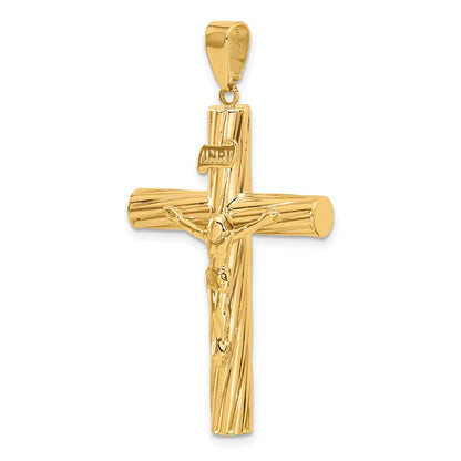 14K Gelbgold Polierter und Strukturierter Kruzifix-Anhänger