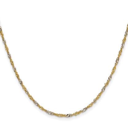 14K Gelbgold mit Rhodium 1.9mm Singapurkette Halskette