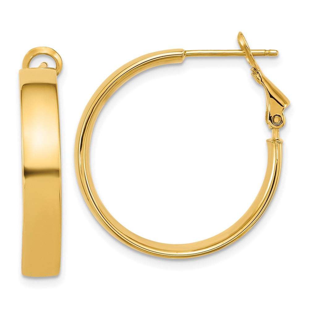 14K Gelbgold 5x25mm Poliert Flach Röhre Omega Rückseite Creolen