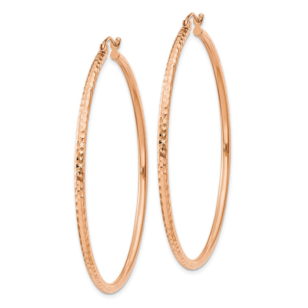 14K Roségold 2x50mm Diamantiert Rund Röhre Creolen