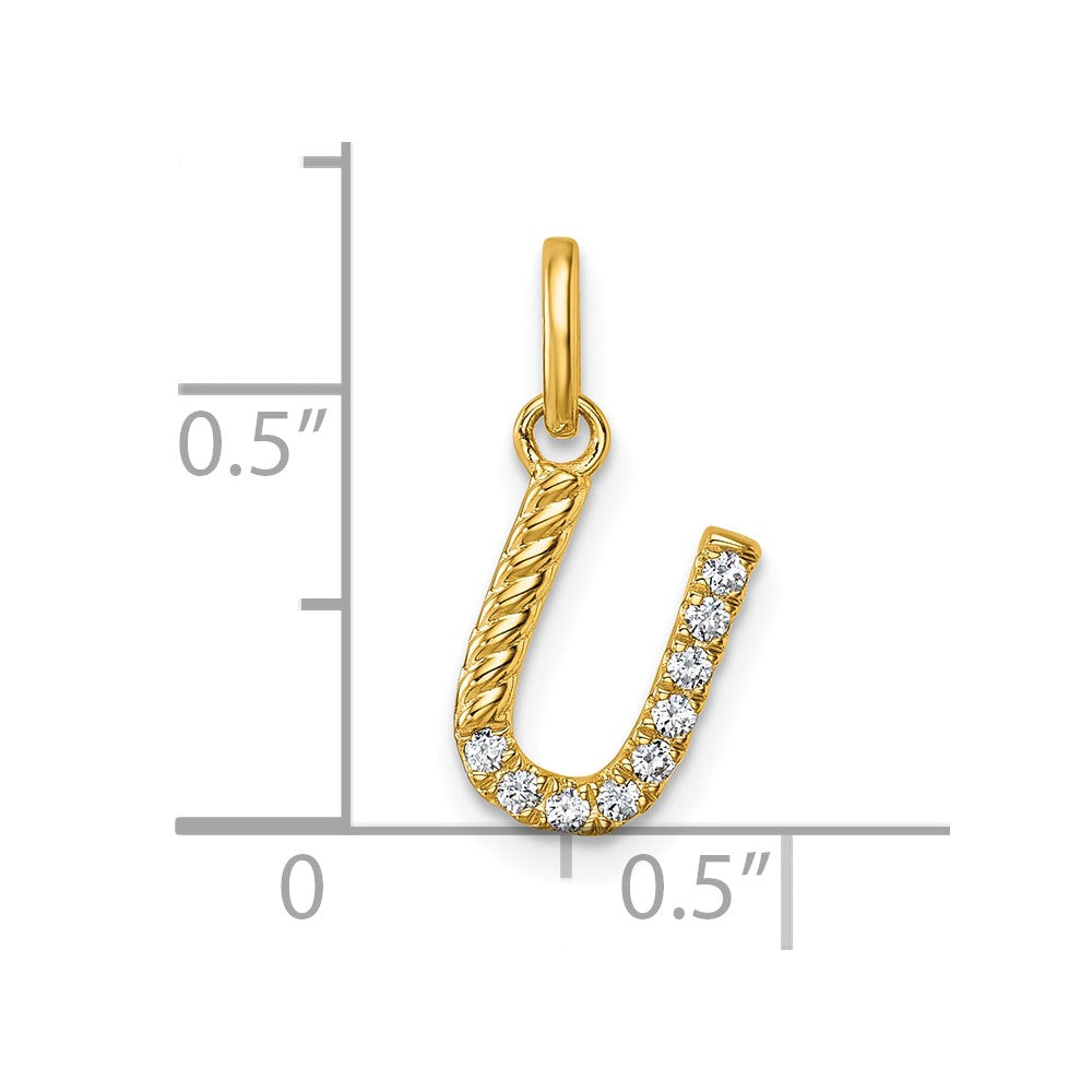 14K Gelbgold gedrehter Charm mit Initiale „U" und 0,10 ct. Diamant