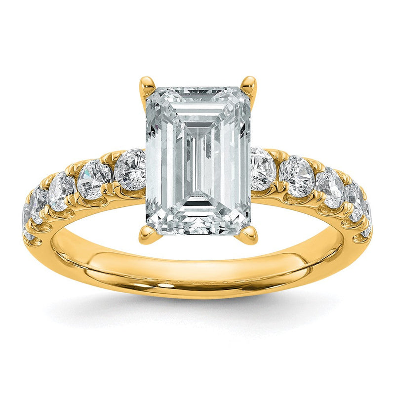 14K Gelbgold Zertifiziert 3 3/4 Karat Im Labor Gezüchtet Diamant Vs+ F+ Smaragd Komplett Verlobungsring