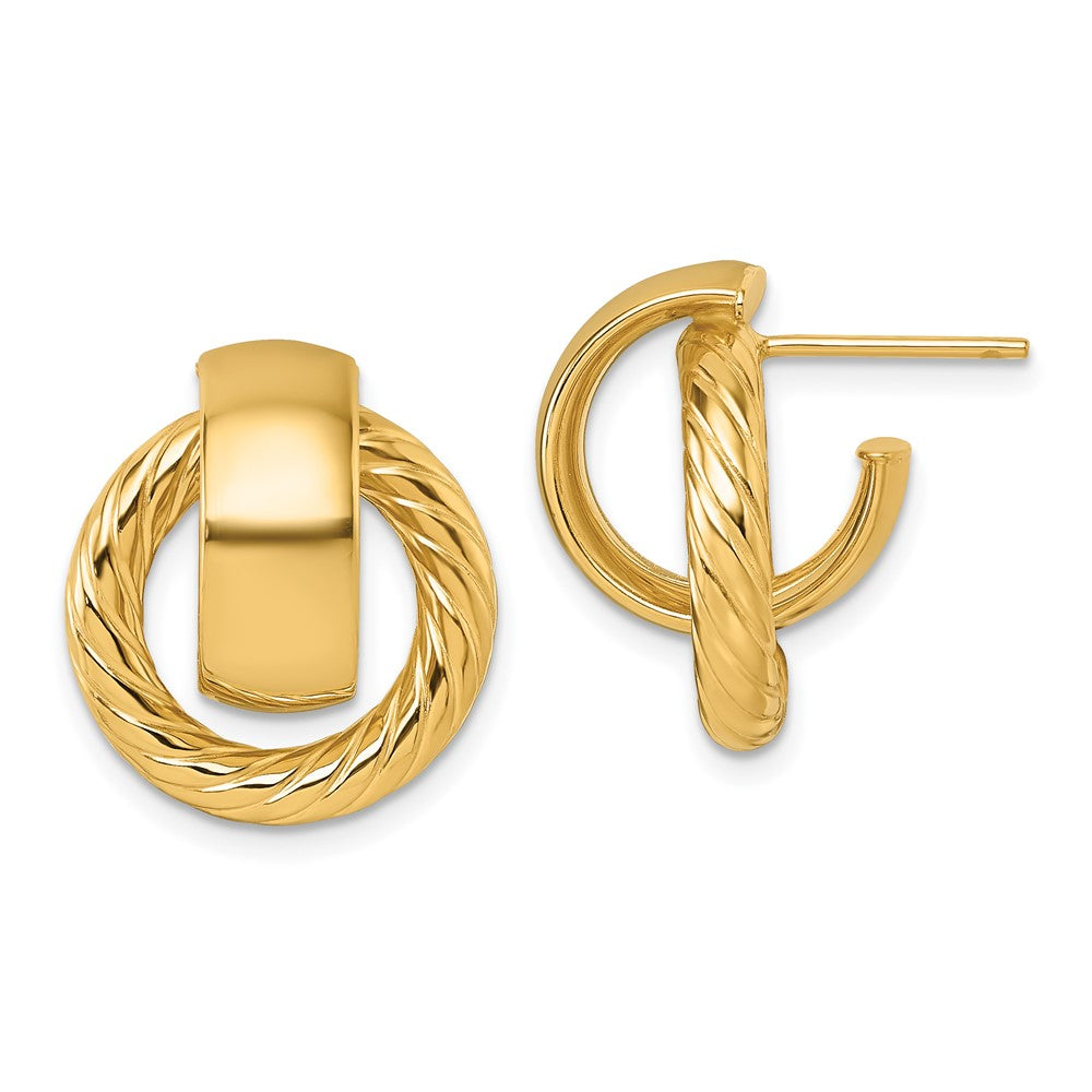 14K Gelbgold Poliert und Gedreht Doorknocker C-hoop Ohrstecker