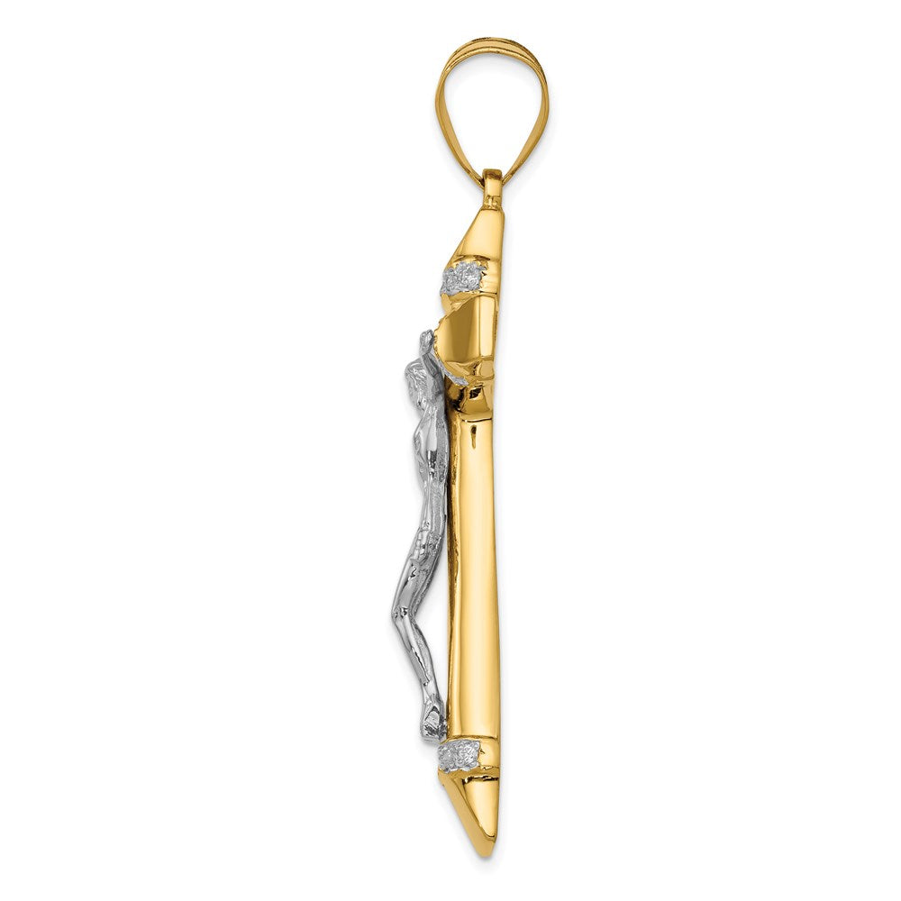 14K Bicolor Gold Zweifarbiger Zirkonia-Kruzifix-Anhänger