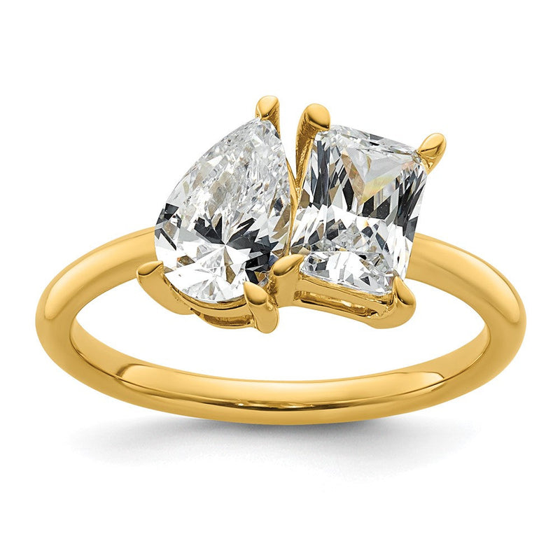 14K Gelbgold Zertifiziert Im Labor Gezüchtet Diamant Vs/si+ G+ Tropfen/radiant Zwei-stone Komplett Ring