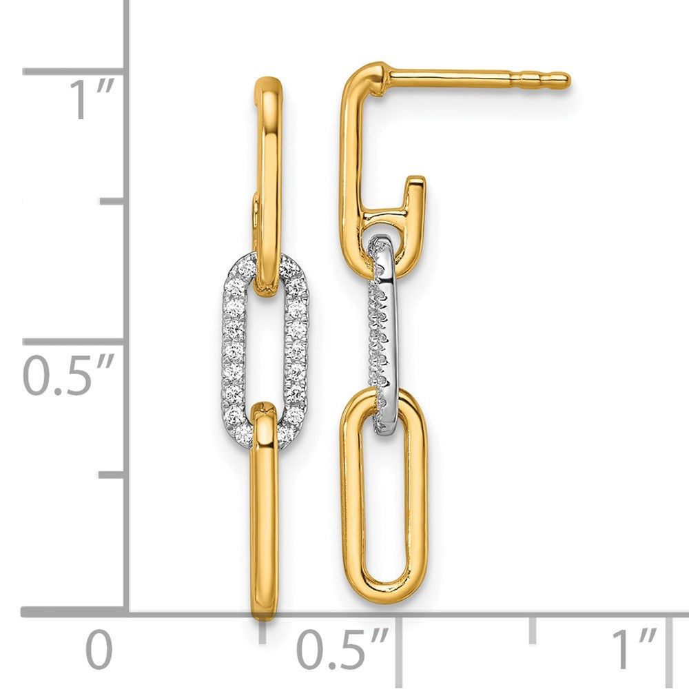 14K Bicolor-Gold Diamant-Paperclip-Glieder-Ohrhänger mit Steckverschluss, 0,2 ct