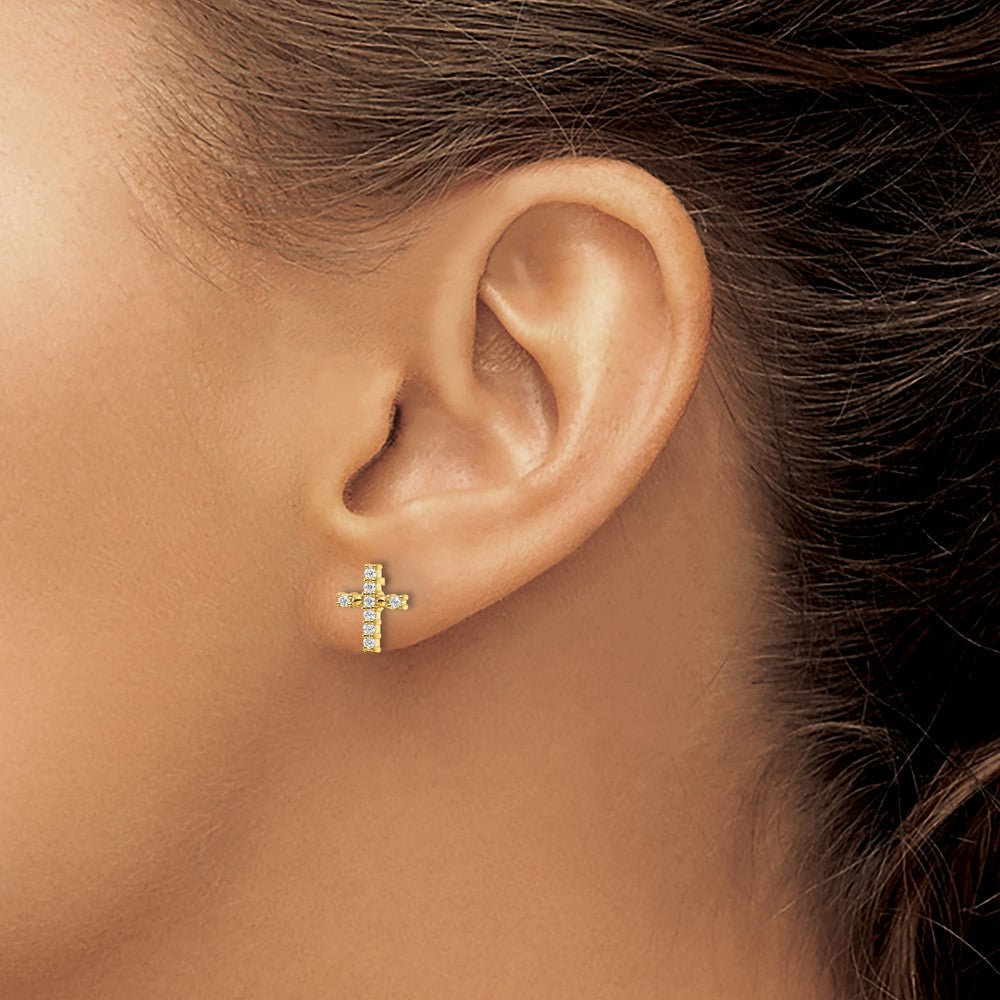 14K Gelbgold Diamant-Kreuz-Ohrstecker, poliert