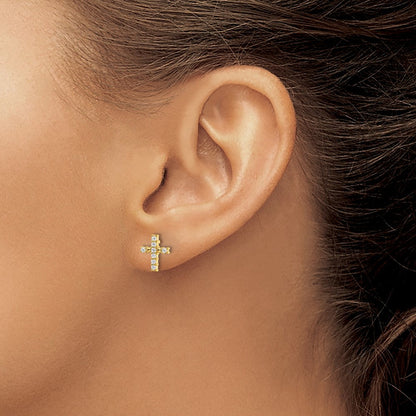 14K Gelbgold Diamant-Kreuz-Ohrstecker, poliert
