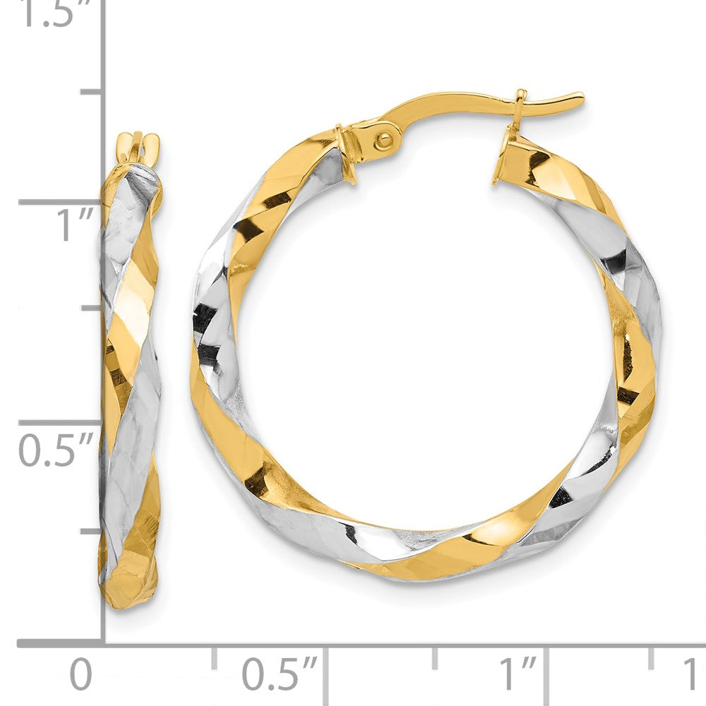 14K Gelbgold mit Rhodium Poliert und Diamantiert Gedreht Creolen