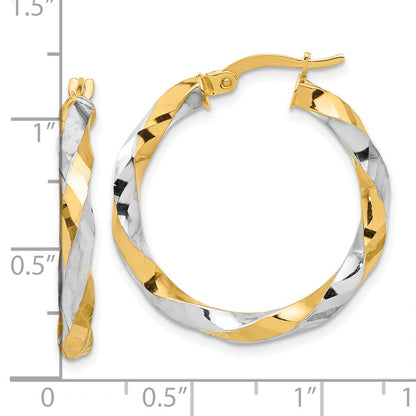 14K Gelbgold mit Rhodium Poliert und Diamantiert Gedreht Creolen