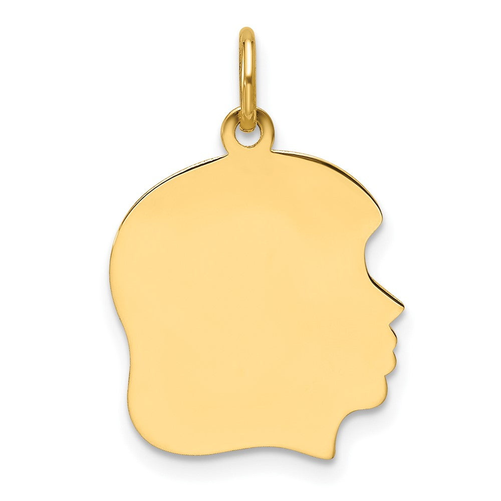 14K Gelbgold Schlicht Mittel Zugewandt Right Gravierbar Mädchen Kopf Charm