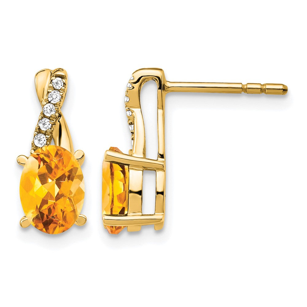 14K Gelbgold Ohrstecker mit ovalem Citrin (7x5 mm), November-Geburtsstein, und Diamanten