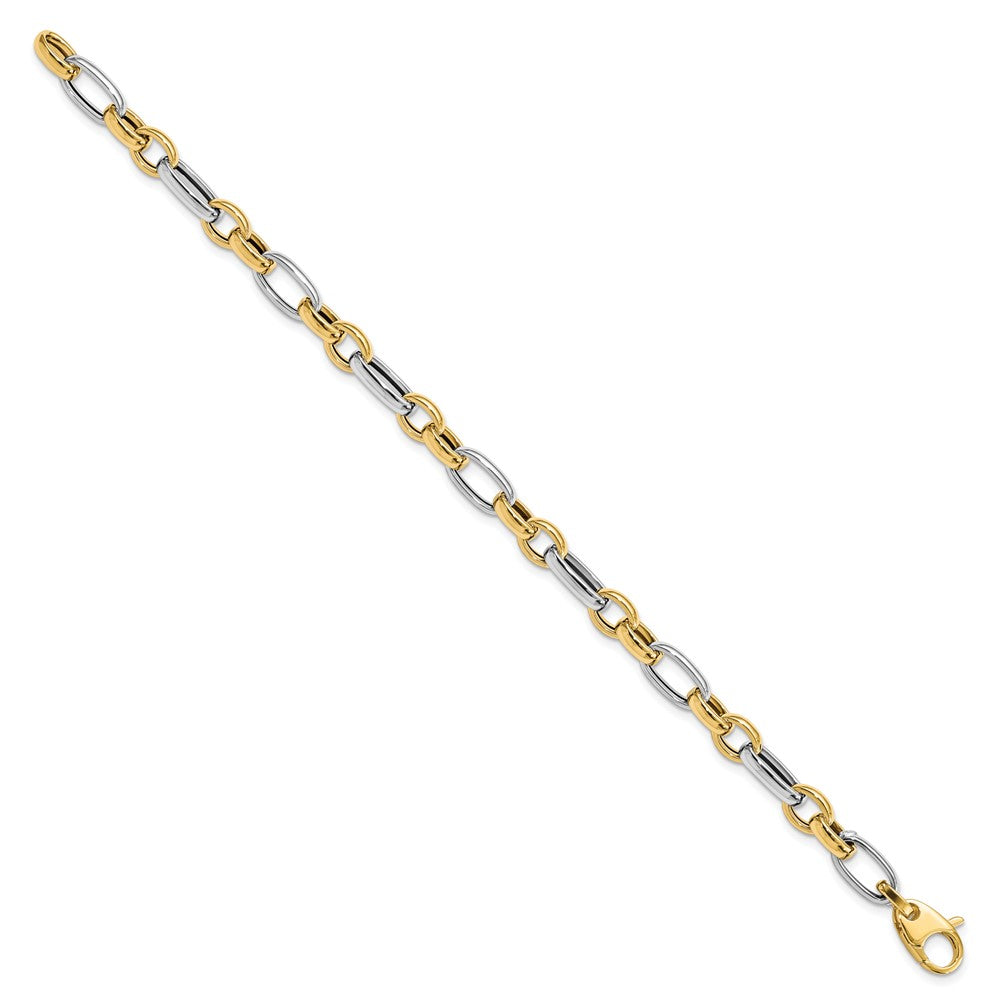 14K Bicolor Gold Bicolor Poliert Fantasieglieder 7.5 Zoll Armband