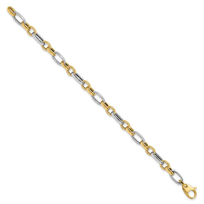 14K Bicolor Gold Bicolor Poliert Fantasieglieder 7.5 Zoll Armband
