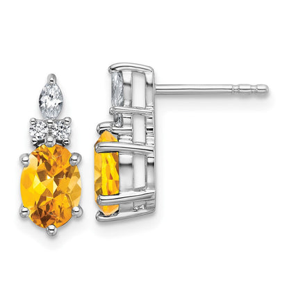 14K Weißgold Ohrstecker mit Diamanten und ovalem Citrin (7x5 mm) November-Geburtsstein