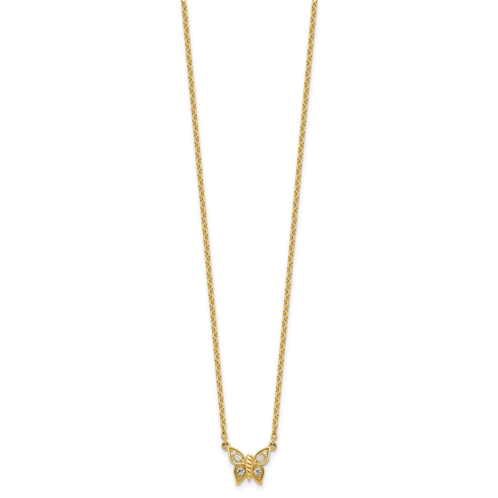 14K Gelbgold Poliert 1/10 Karat Diamant Schmetterling 18 Zoll Halskette