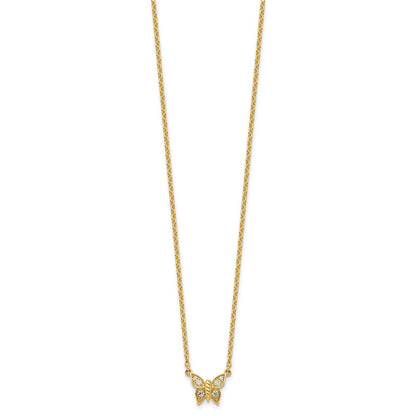 14K Gelbgold Poliert 1/10 Karat Diamant Schmetterling 18 Zoll Halskette
