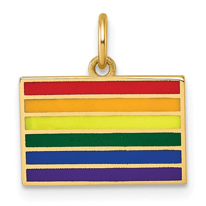 14K Gelbgold Polierter Emaillierter Regenbogenflagge-Anhänger