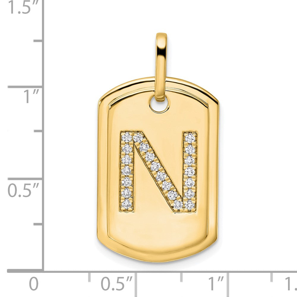 14K Gelbgold Dog-Tag-Charm mit Diamant-Initiale „N“