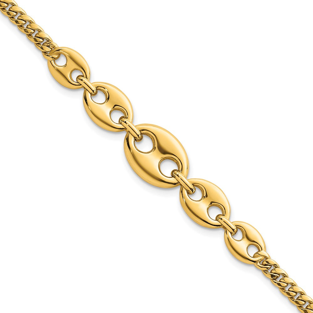 14K Gelbgold Poliert Abgestuft Gewölbt Marine und Panzer Glieder 7 Zoll Armband