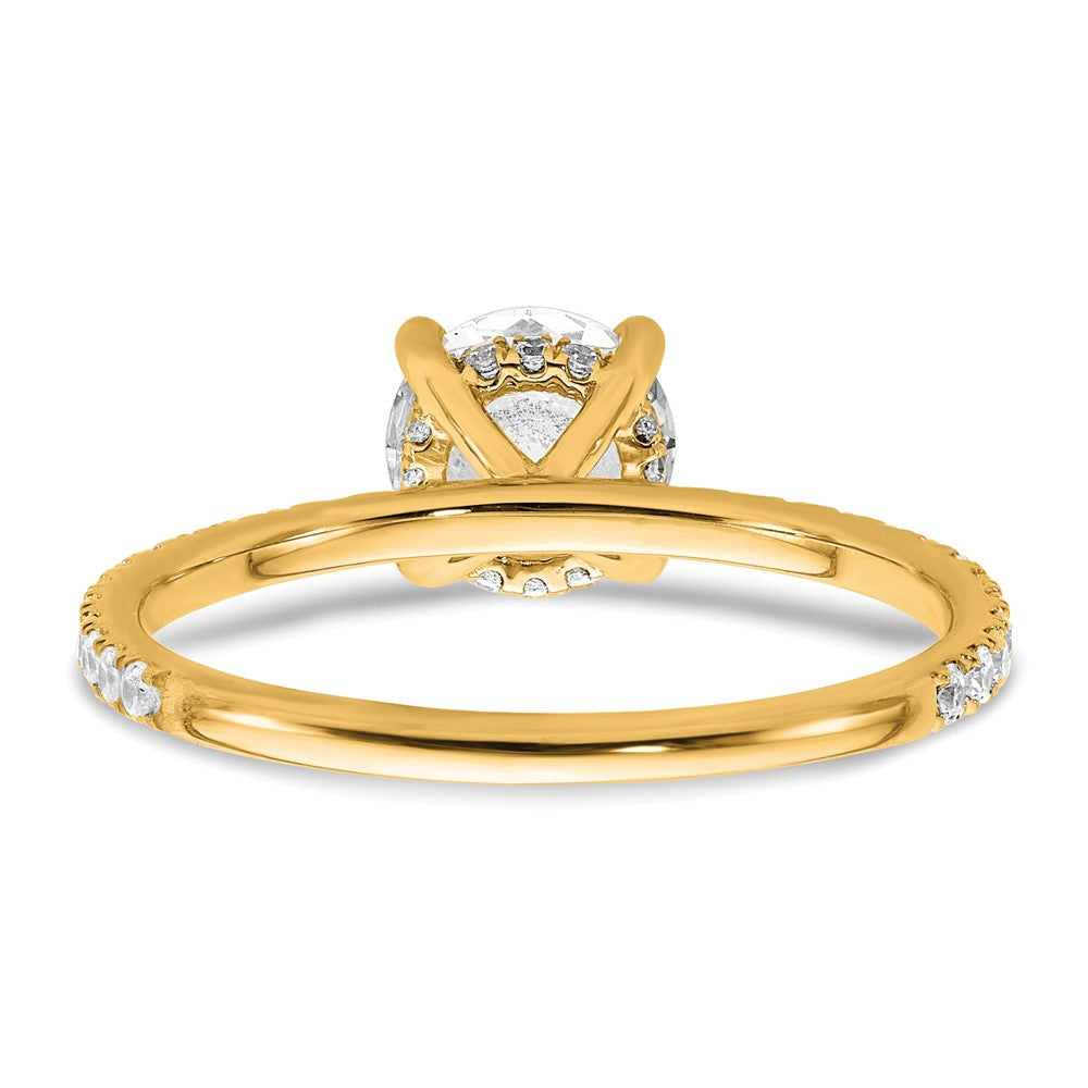 14K Gelbgold Verlobungsring mit zertifiziertem, im Labor gezüchtetem 1,333 ct. Diamant im Rundschliff, VS/SI+ G+, kompletter Solitär mit Flair