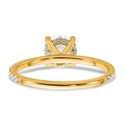 14K Gelbgold Verlobungsring mit zertifiziertem, im Labor gezüchtetem 1,333 ct. Diamant im Rundschliff, VS/SI+ G+, kompletter Solitär mit Flair