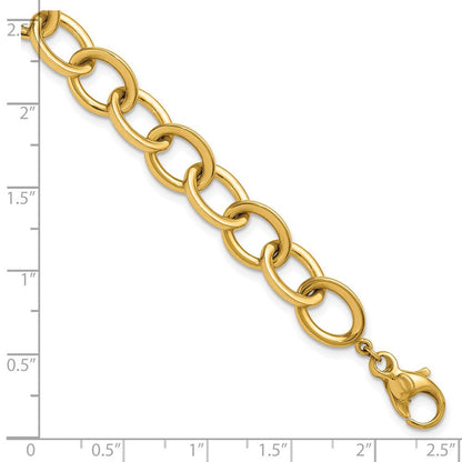14K Gelbgold Poliert 9mm Rund Ankerkette Kette 7.5 Zoll Armband