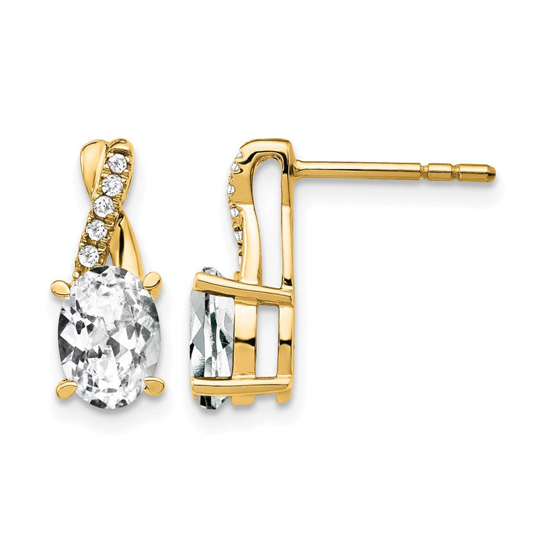 14K Gelbgold Ohrstecker mit ovalem Topas (April) 7x5 mm und Diamanten