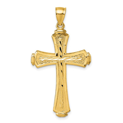 14K Gelbgold Polierter Diamantgeschliffener Strukturierter Fantasie-Kreuz-Anhänger