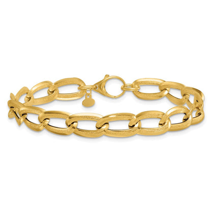 14K Gelbgold Poliert und Strukturiert 8mm Lang Panzer Glieder 7.5 Zoll Armband