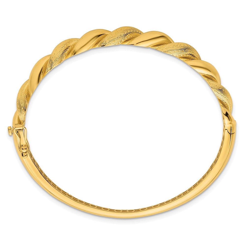 14K Gelbgold Poliert Gedreht Strukturiert 7.75mm Klappbar Oval Armreif Armband