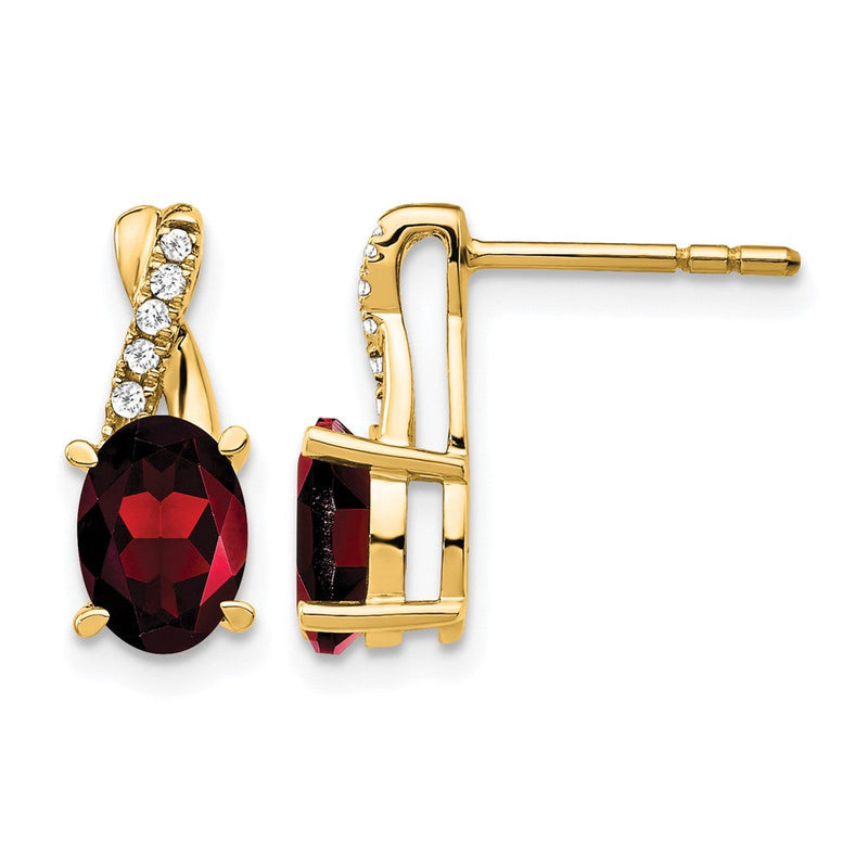 14K Gelbgold Ohrstecker mit ovalem Januar-Granat (7x5) und Diamanten