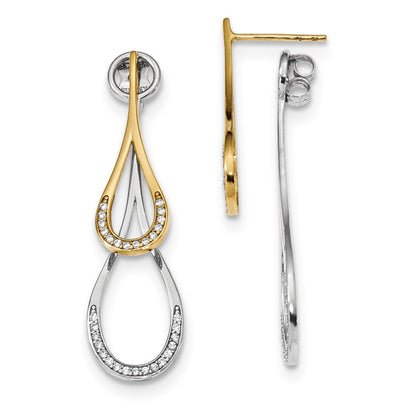 14K Bicolor Gold Bicolor Tropfen Zirkonia Vorderseite & Rückseite Ohrringe