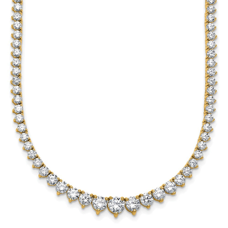 14K Gelbgold 10 7/8 Karat Im Labor Gezüchtet Diamant Vs+ F+ Komplett Rund 18 Zoll Abgestuft Tennis Halskette
