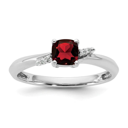 14K Weißgold Poliert Diamant und Granat Mode Ring