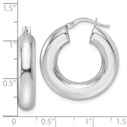 14K Weißgold 6x26mm Poliert Rund Röhre Creolen