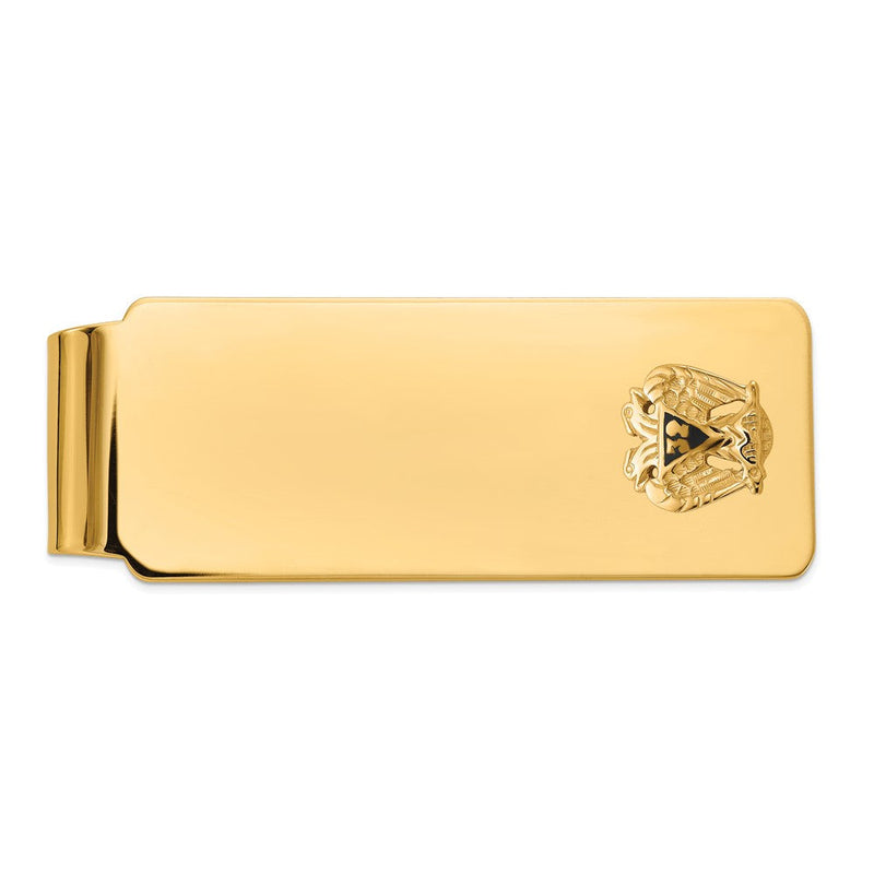 14K Gelbgold Herren Poliert und Strukturiert mit Schwarz Emaille 32 Degree Scottish Rite Freimaurer Mittel Geldklammer