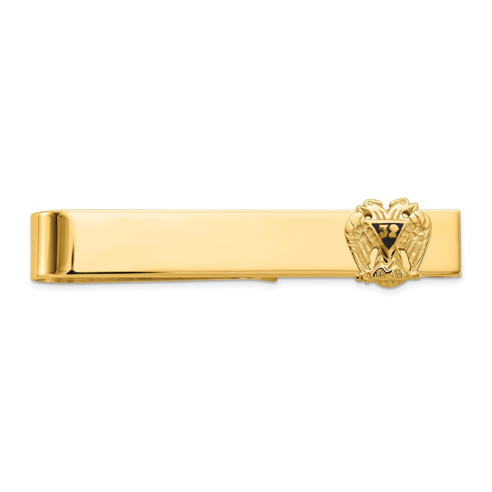 14K Gelbgold Herren Poliert und Strukturiert mit Schwarz Emaille 32 Degree Scottish Rite Freimaurer Groß Krawatten Stab