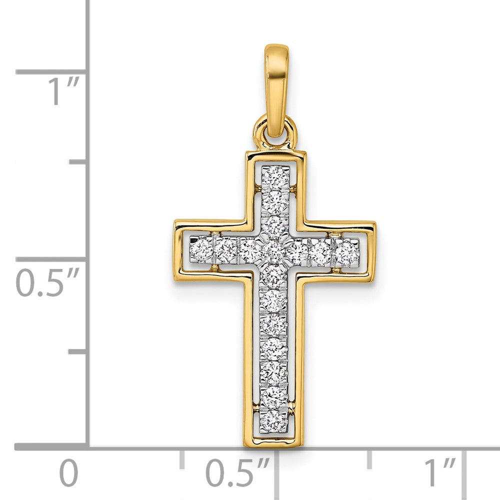 14K Gelbgold und Rhodium 0,25 Karat Diamant-Kreuzanhänger