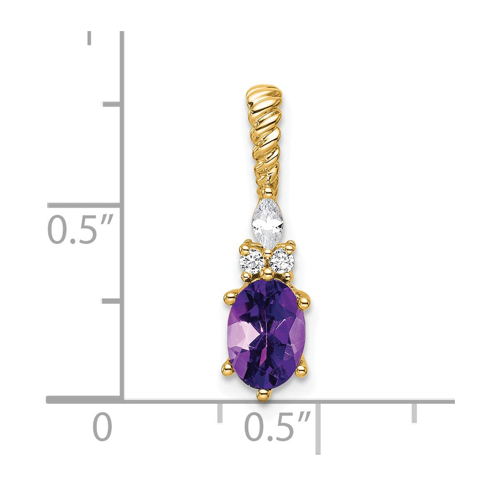 14K Gelbgold Diamant und 7x5 Oval February/amethyst Gedreht Kette Anhänger
