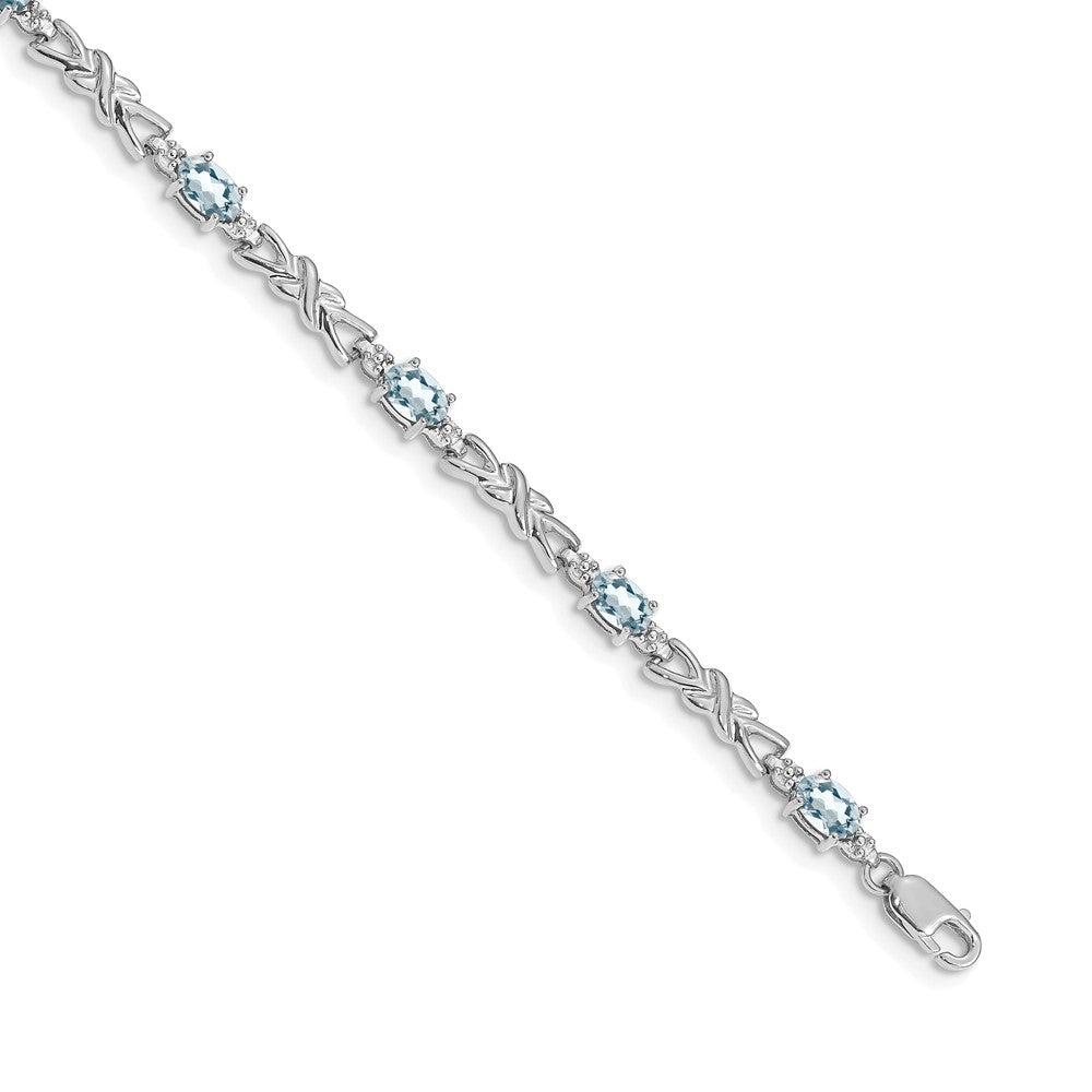 14K Weißgold Komplett Diamant und Oval Aquamarin X-design 7.25 Zoll Armband