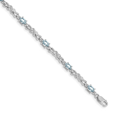 14K Weißgold Komplett Diamant und Oval Aquamarin X-design 7.25 Zoll Armband